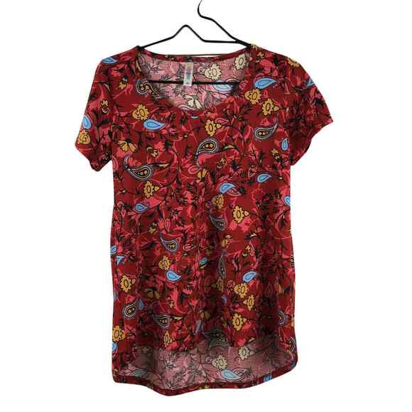 LuLaRoe Women’s T Shirt Size XS Red Floral Paisley Black Yellow Blue - Picture 1 of 6